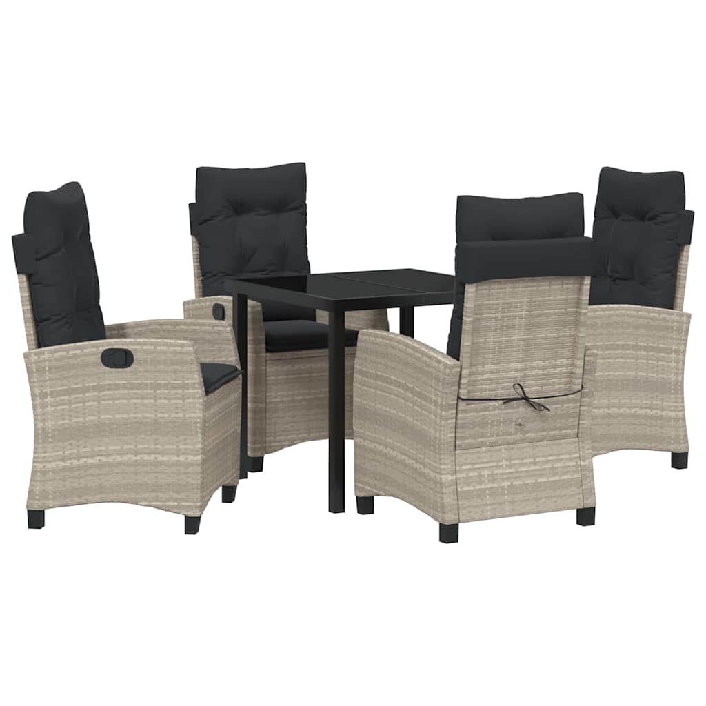 Tuin eettafelset met kussen 5 pcs Lichtgrijs poly rattan