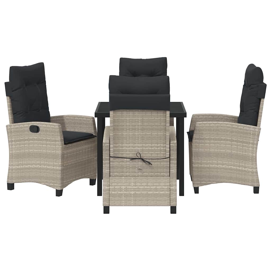 Tuin eettafelset met kussen 5 pcs Lichtgrijs poly rattan