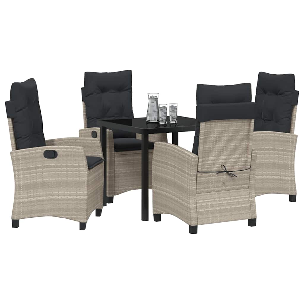 Tuin eettafelset met kussen 5 pcs Lichtgrijs poly rattan
