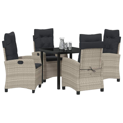 Tuin eettafelset met kussen 5 pcs Lichtgrijs poly rattan