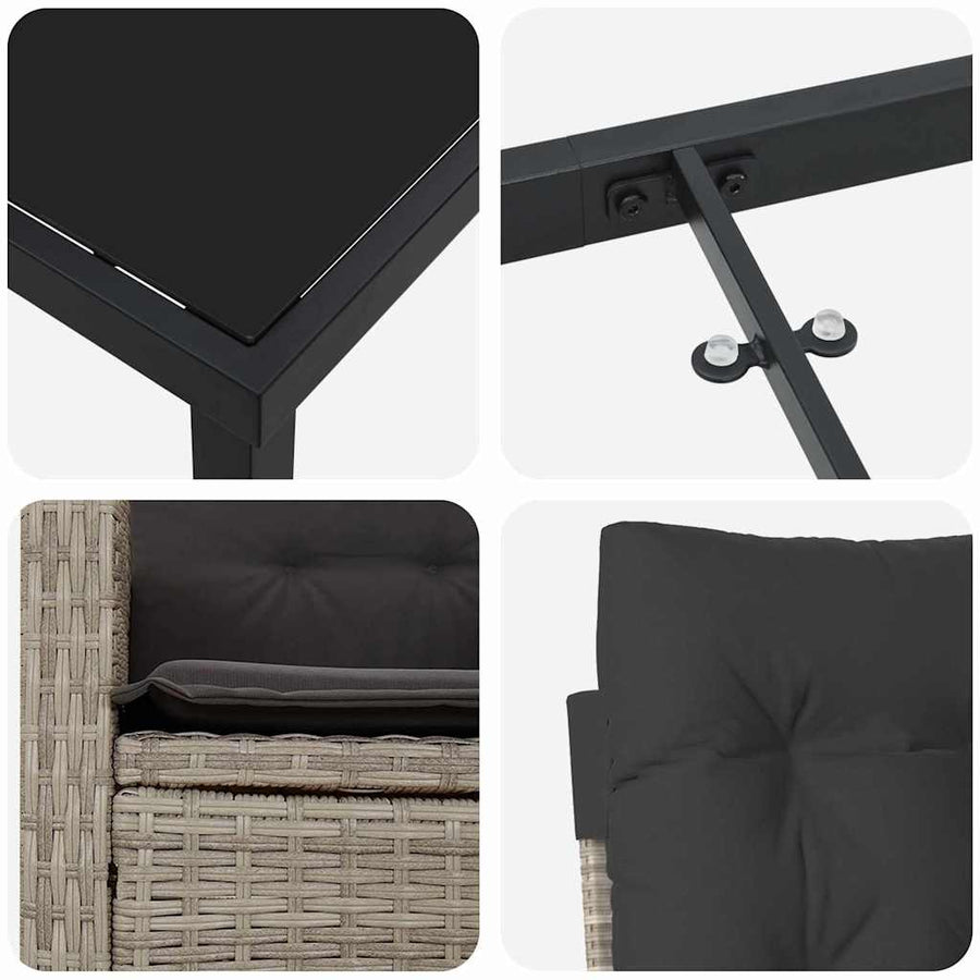 Tuin Eettafelset Met Kussen 7 Pcs Lichtgrijs Poly Rattan