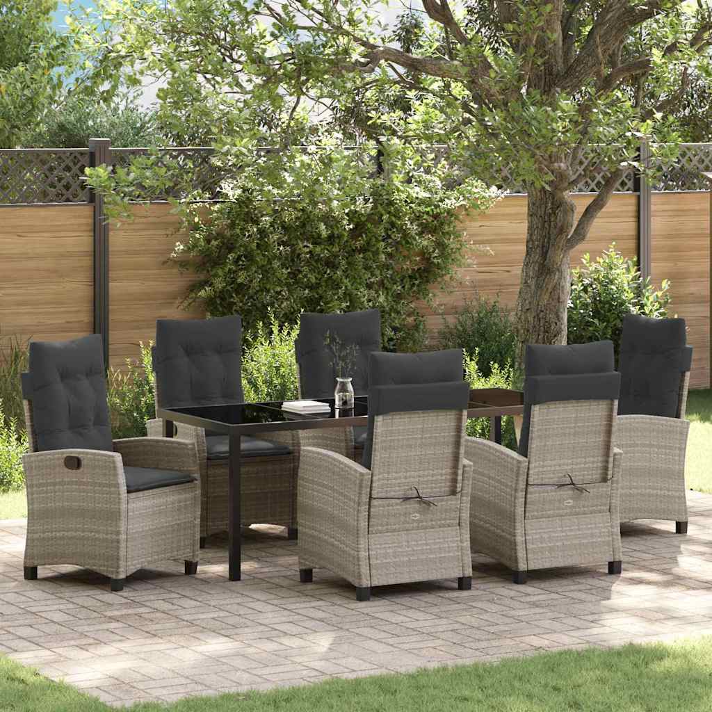 Tuin Eettafelset Met Kussen 7 Pcs Lichtgrijs Poly Rattan