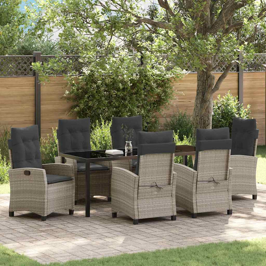 Tuin Eettafelset Met Kussen 7 Pcs Lichtgrijs Poly Rattan