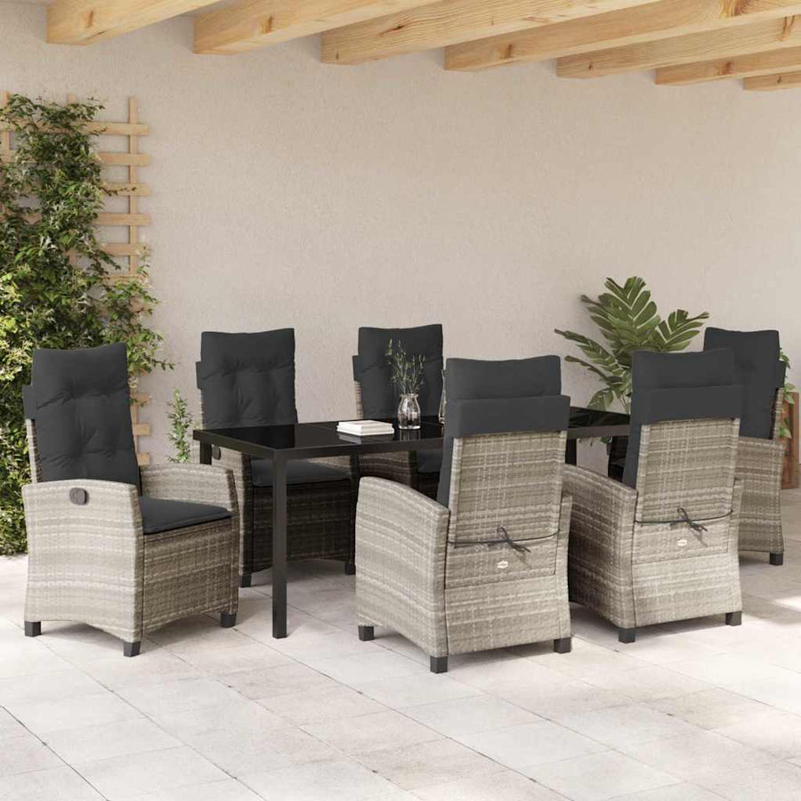 Tuin Eettafelset Met Kussen 7 Pcs Lichtgrijs Poly Rattan