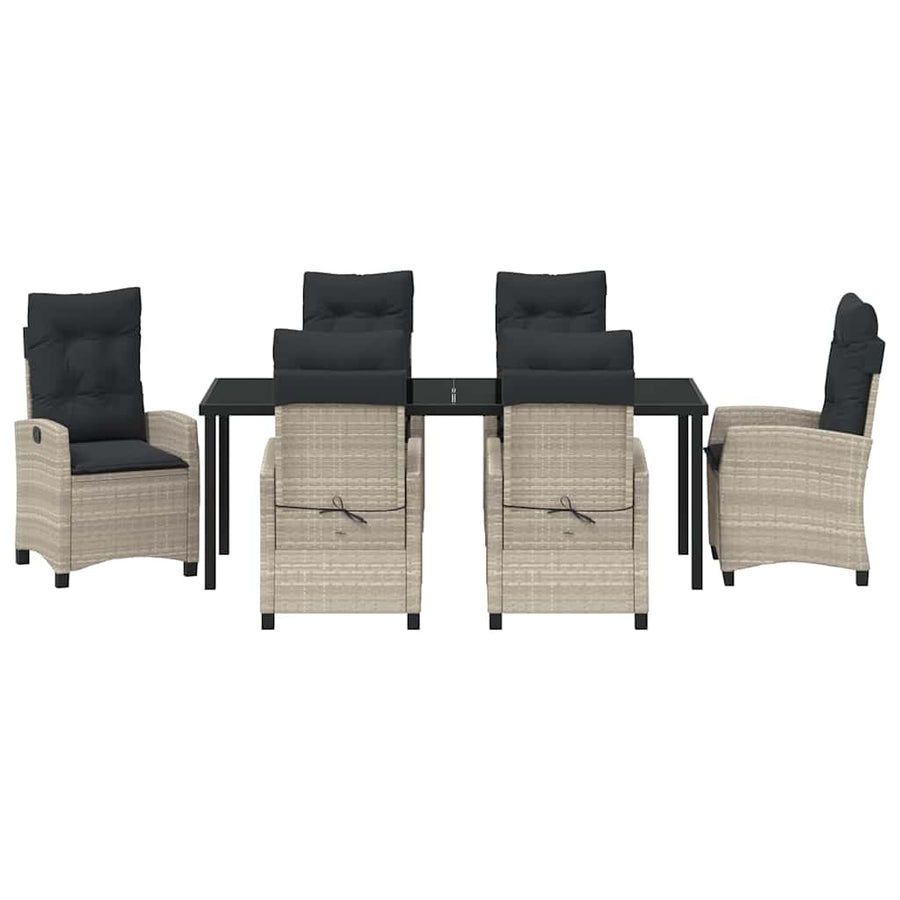 Tuin Eettafelset Met Kussen 7 Pcs Lichtgrijs Poly Rattan