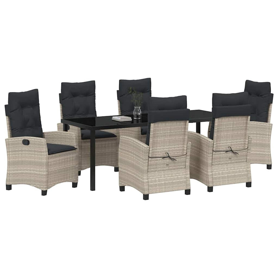 Tuin Eettafelset Met Kussen 7 Pcs Lichtgrijs Poly Rattan
