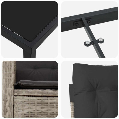 Tuin Eettafelset Met Kussen 9 Pcs Lichtgrijs Poly Rattan