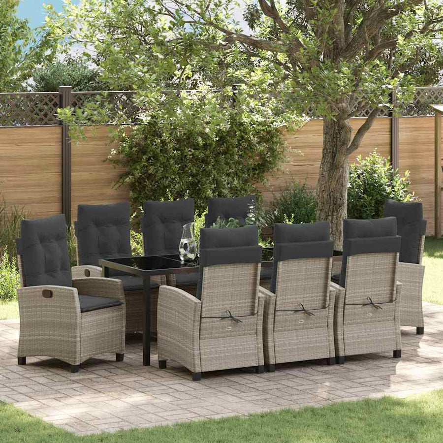 Tuin Eettafelset Met Kussen 9 Pcs Lichtgrijs Poly Rattan
