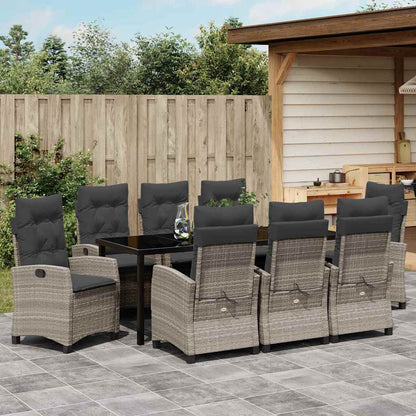 Tuin Eettafelset Met Kussen 9 Pcs Lichtgrijs Poly Rattan