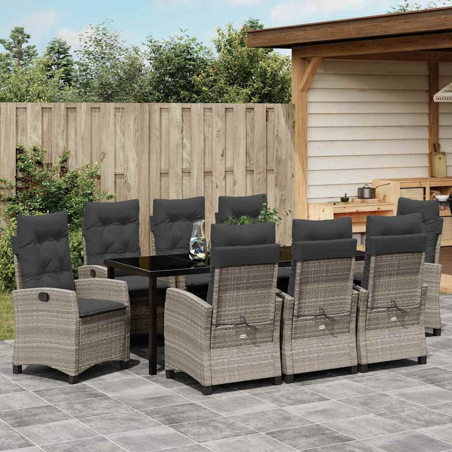 Tuin Eettafelset Met Kussen 9 Pcs Lichtgrijs Poly Rattan