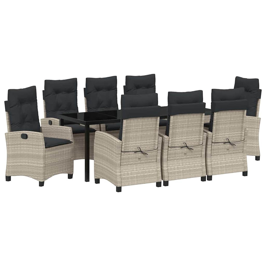 Tuin Eettafelset Met Kussen 9 Pcs Lichtgrijs Poly Rattan