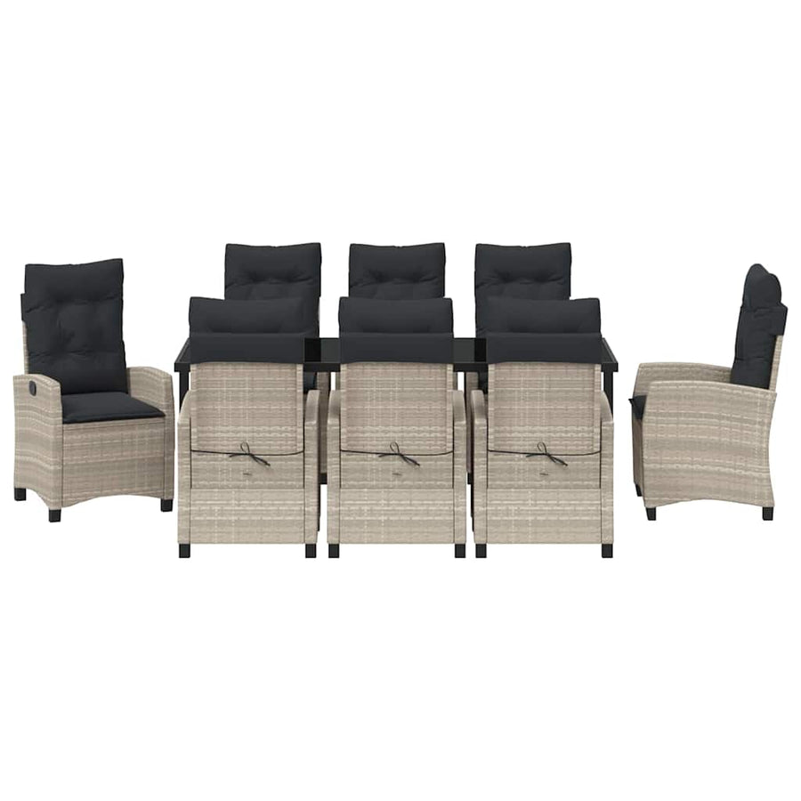 Tuin Eettafelset Met Kussen 9 Pcs Lichtgrijs Poly Rattan