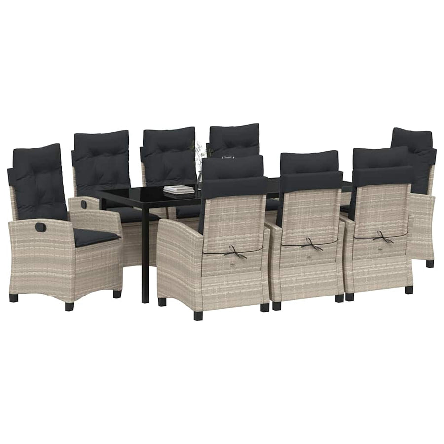 Tuin Eettafelset Met Kussen 9 Pcs Lichtgrijs Poly Rattan