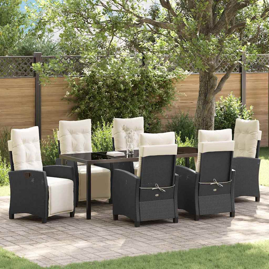 Tuin Eettafelset Met Kussen 7 Pcs Zwart Poly Rattan