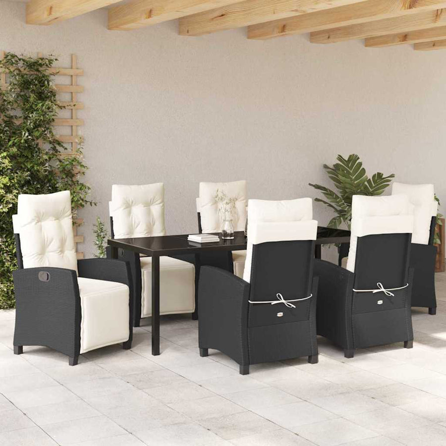 Tuin Eettafelset Met Kussen 7 Pcs Zwart Poly Rattan