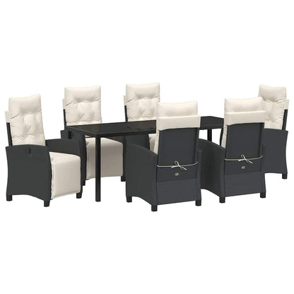 Tuin Eettafelset Met Kussen 7 Pcs Zwart Poly Rattan