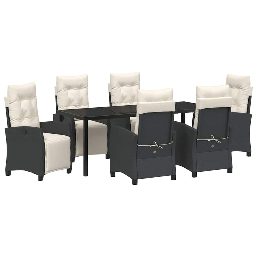Tuin Eettafelset Met Kussen 7 Pcs Zwart Poly Rattan
