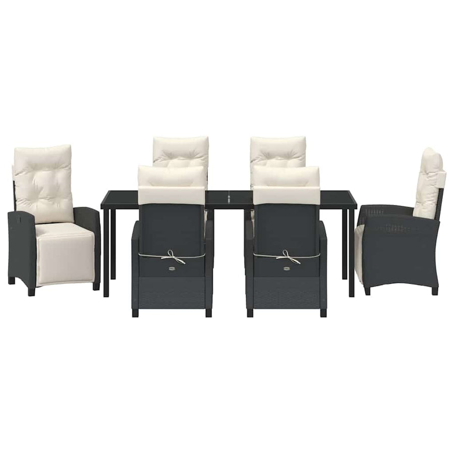 Tuin Eettafelset Met Kussen 7 Pcs Zwart Poly Rattan