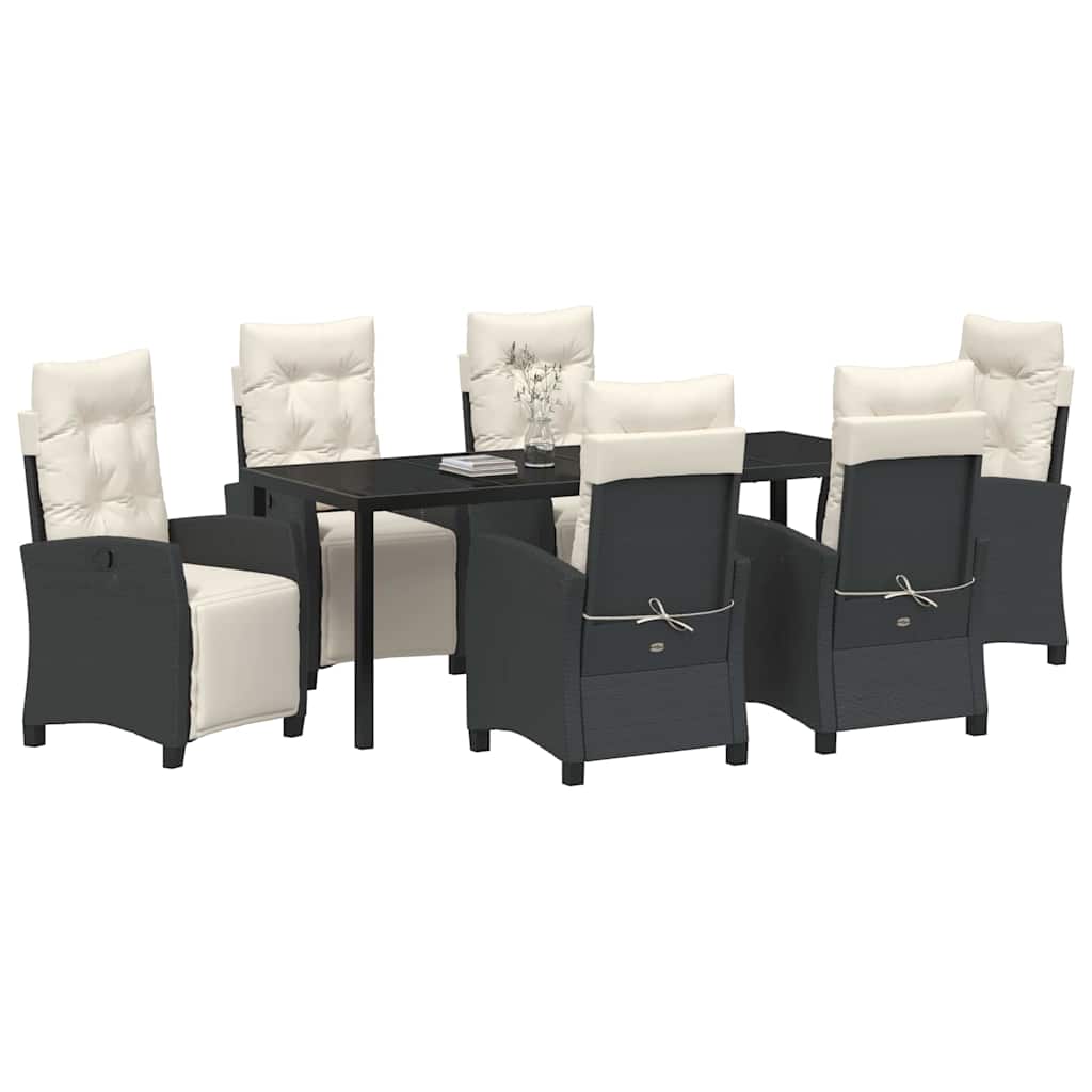 Tuin Eettafelset Met Kussen 7 Pcs Zwart Poly Rattan