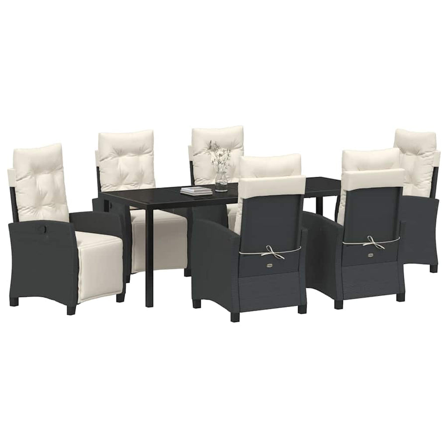 Tuin Eettafelset Met Kussen 7 Pcs Zwart Poly Rattan