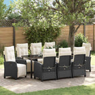 Garden dining set with cushions 9 pcs Black poly rattan