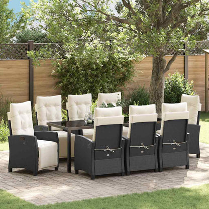 Tuin Eettafelset Met Kussen 9 Pcs Zwart Poly Rattan