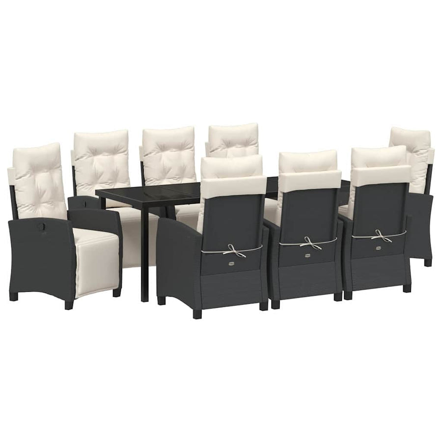 Tuin Eettafelset Met Kussen 9 Pcs Zwart Poly Rattan