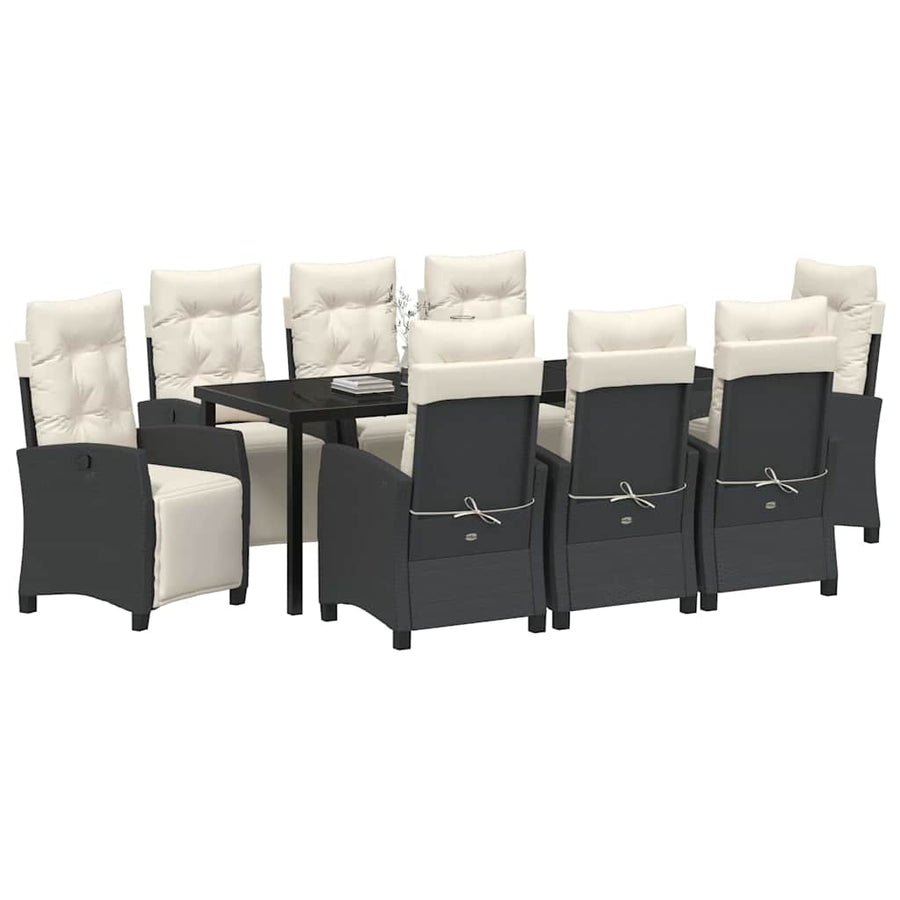 Tuin Eettafelset Met Kussen 9 Pcs Zwart Poly Rattan