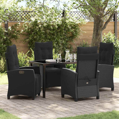 Tuin eettafelset met kussen 5 pcs Zwart poly rattan
