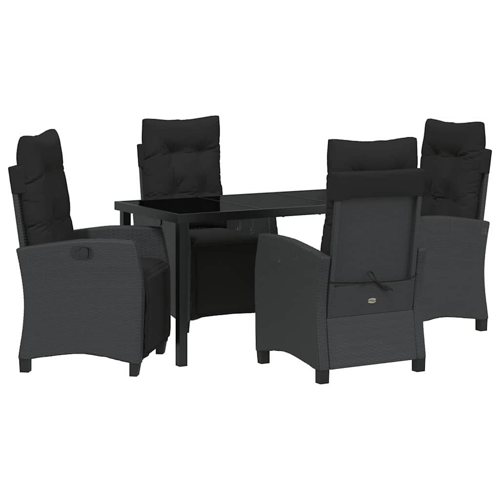 Tuin eettafelset met kussen 5 pcs Zwart poly rattan