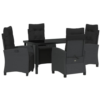 Tuin eettafelset met kussen 5 pcs Zwart poly rattan