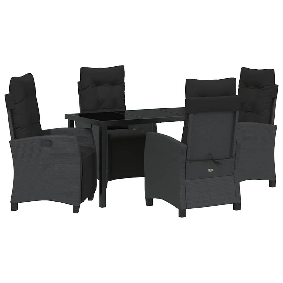 Tuin eettafelset met kussen 5 pcs Zwart poly rattan