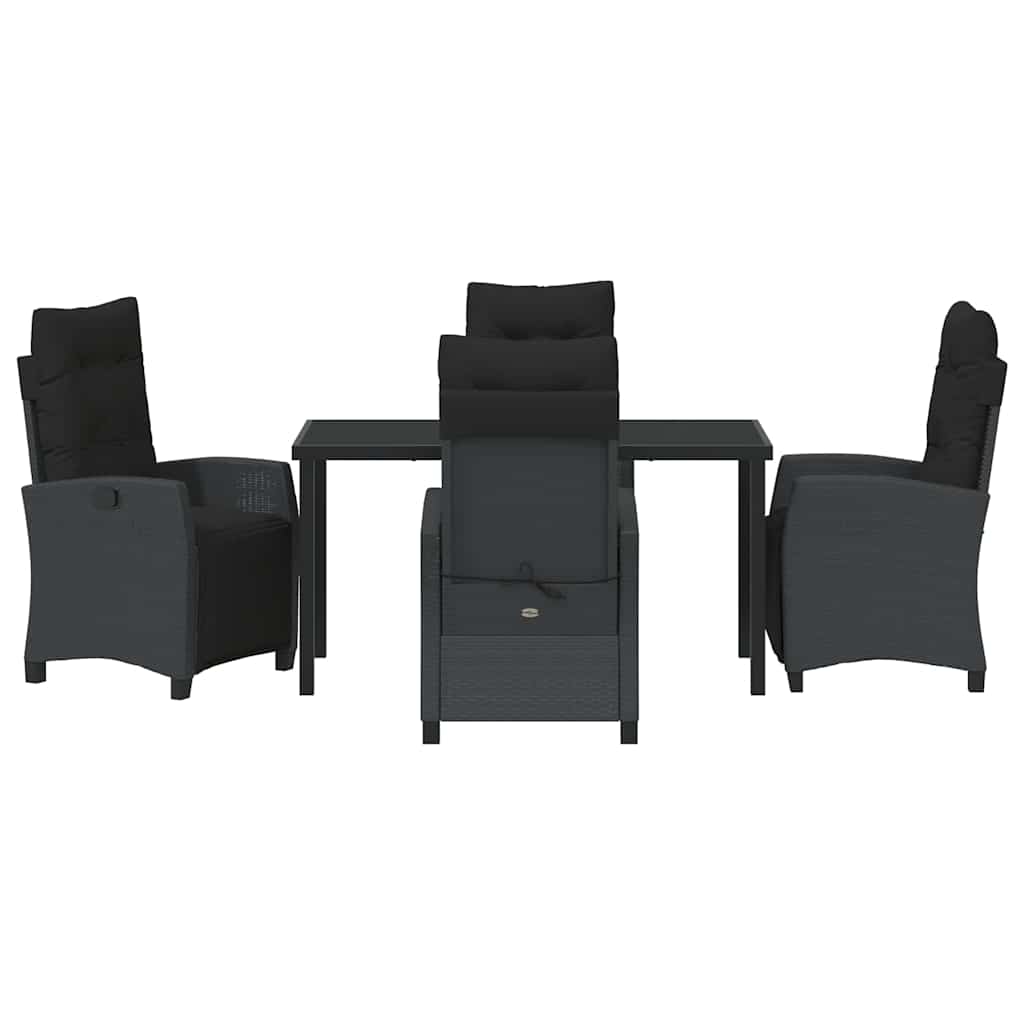 Tuin eettafelset met kussen 5 pcs Zwart poly rattan