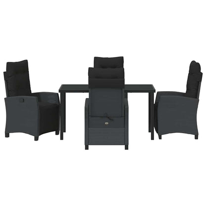 Tuin eettafelset met kussen 5 pcs Zwart poly rattan