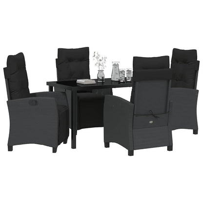 Tuin eettafelset met kussen 5 pcs Zwart poly rattan