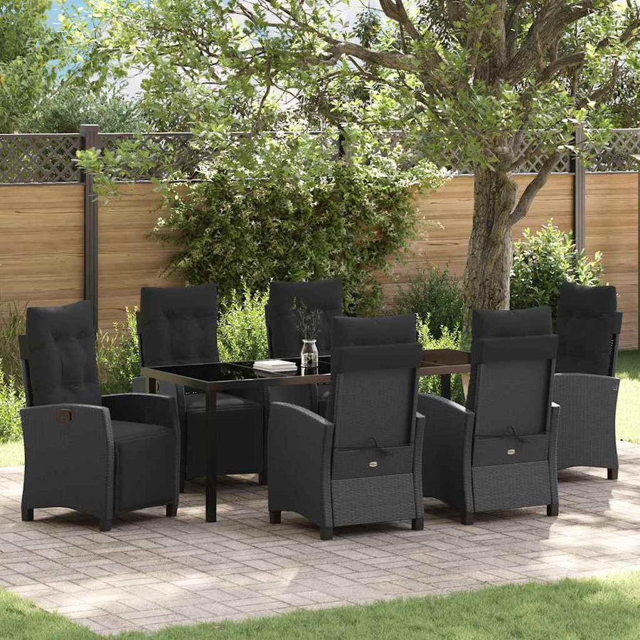 Tuin eettafelset met kussen 7 pcs Zwart poly rattan