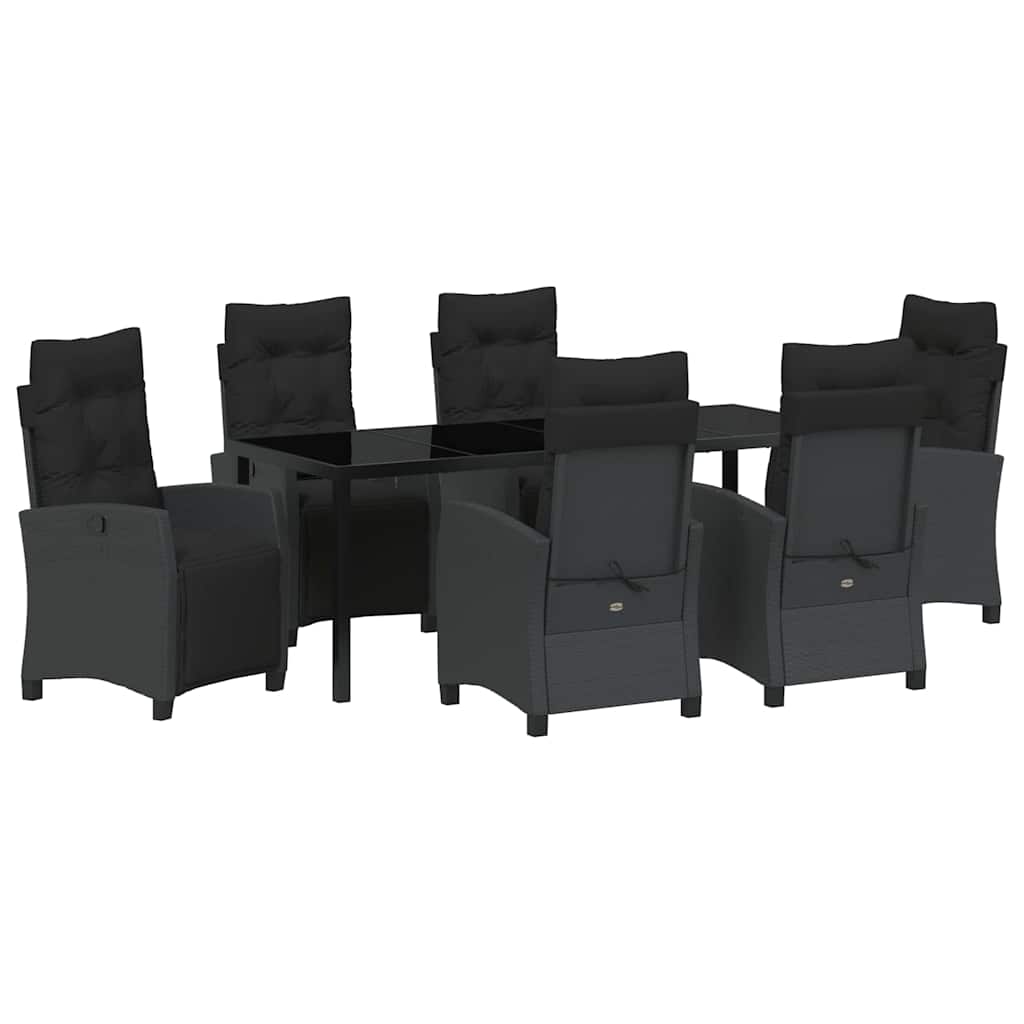 Tuin eettafelset met kussen 7 pcs Zwart poly rattan