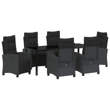 Tuin eettafelset met kussen 7 pcs Zwart poly rattan