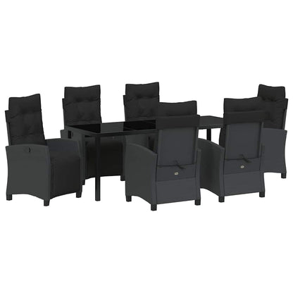 Tuin eettafelset met kussen 7 pcs Zwart poly rattan