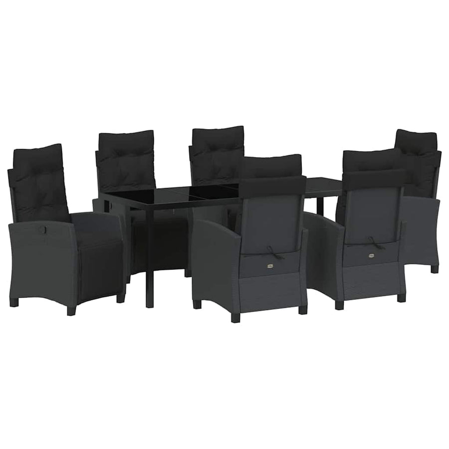 Tuin eettafelset met kussen 7 pcs Zwart poly rattan