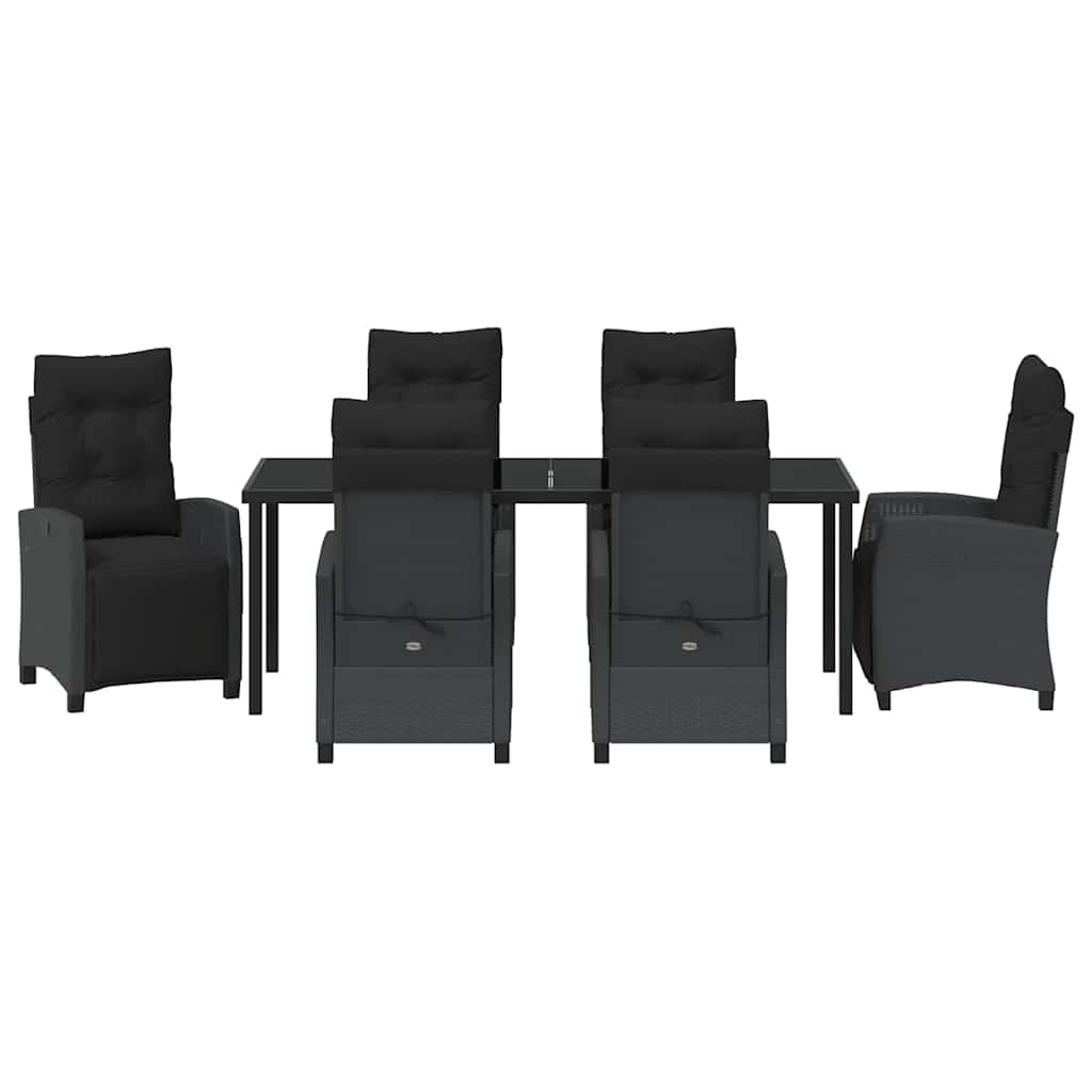 Tuin eettafelset met kussen 7 pcs Zwart poly rattan