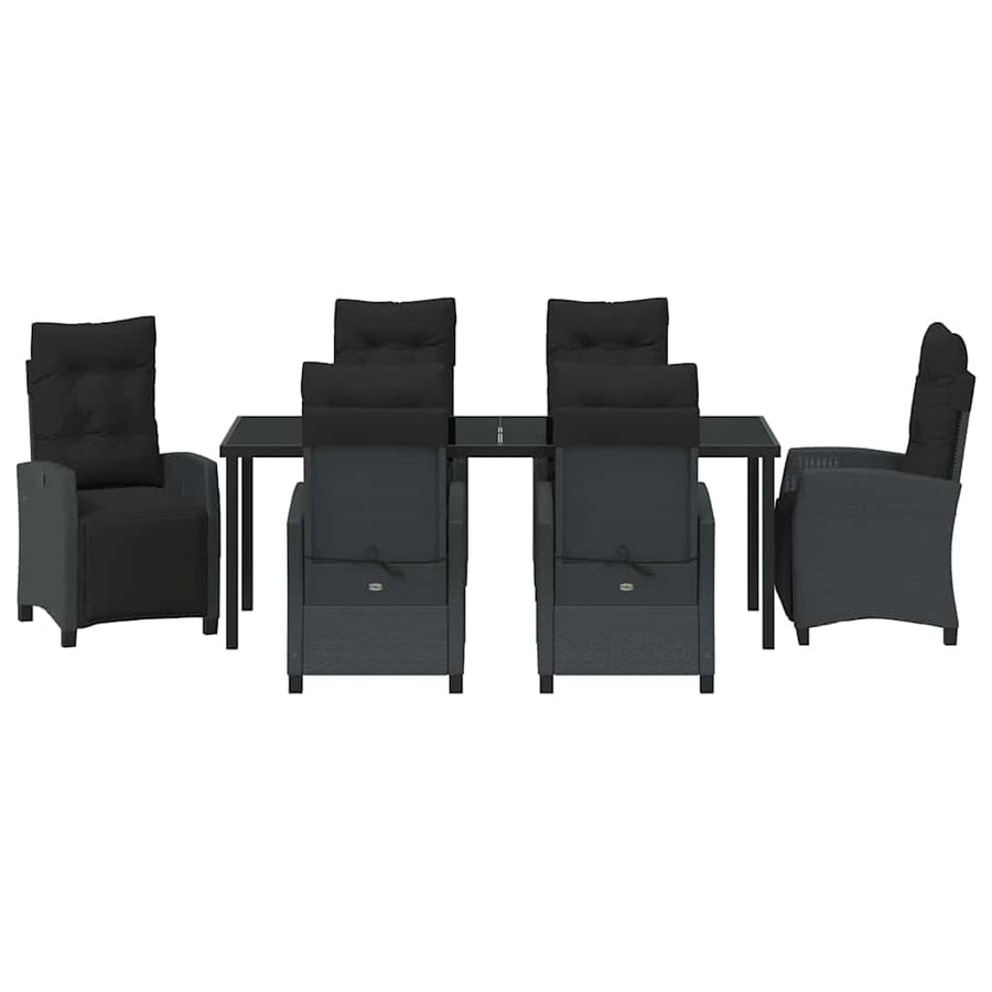 Tuin eettafelset met kussen 7 pcs Zwart poly rattan