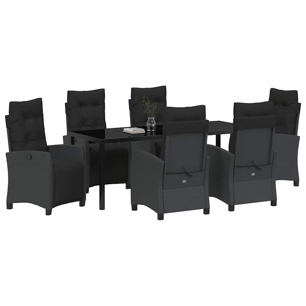 Tuin eettafelset met kussen 7 pcs Zwart poly rattan