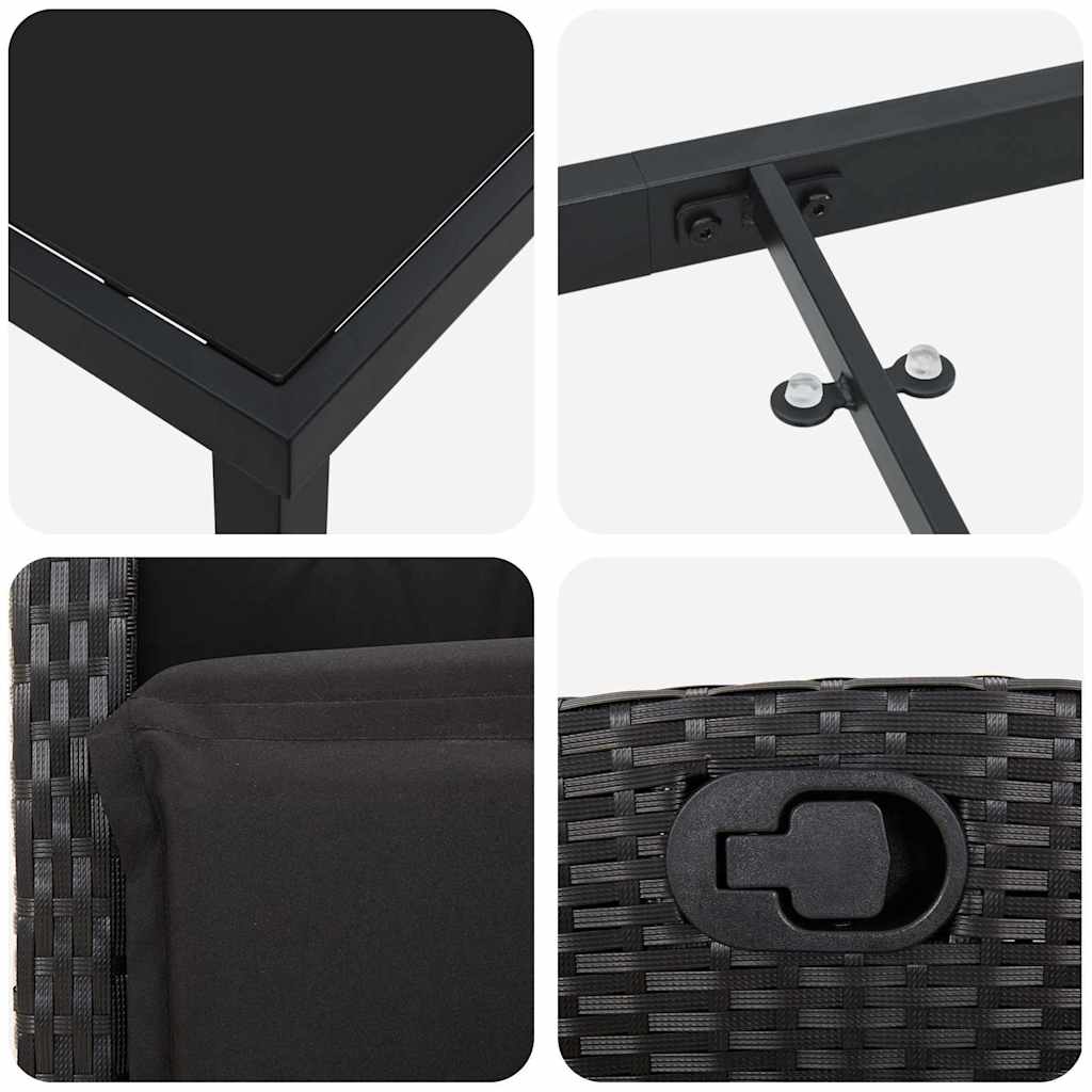 Tuin Eettafelset Met Kussen 9 Pcs Zwart Poly Rattan