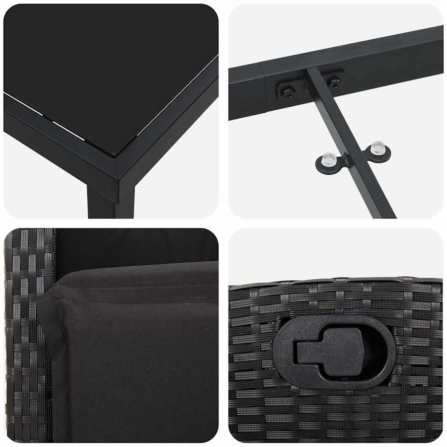Tuin Eettafelset Met Kussen 9 Pcs Zwart Poly Rattan