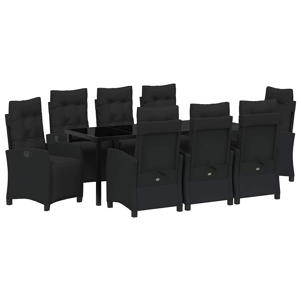 Tuin Eettafelset Met Kussen 9 Pcs Zwart Poly Rattan