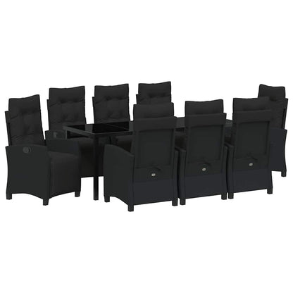 Tuin Eettafelset Met Kussen 9 Pcs Zwart Poly Rattan