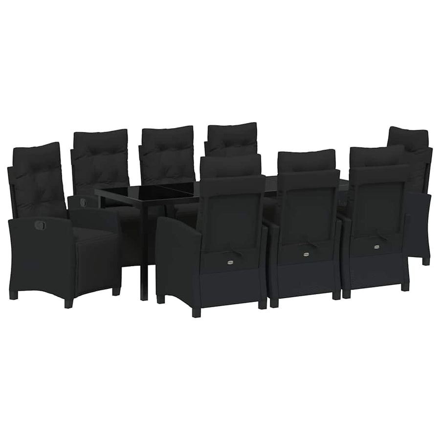 Tuin Eettafelset Met Kussen 9 Pcs Zwart Poly Rattan