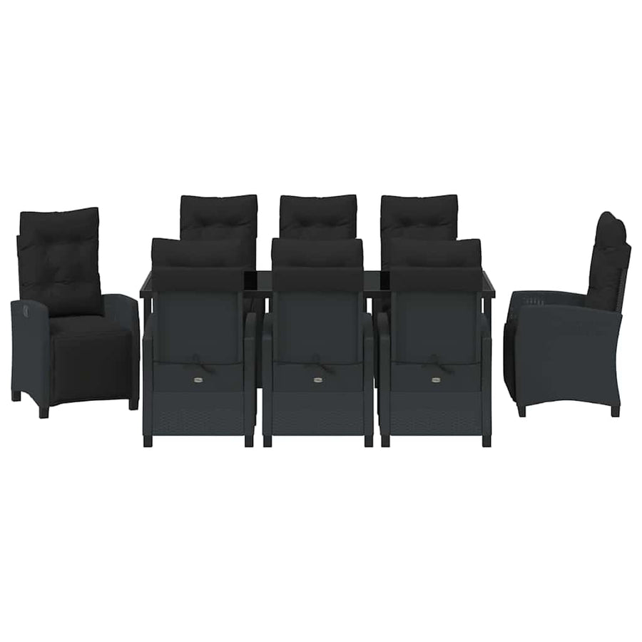 Tuin Eettafelset Met Kussen 9 Pcs Zwart Poly Rattan