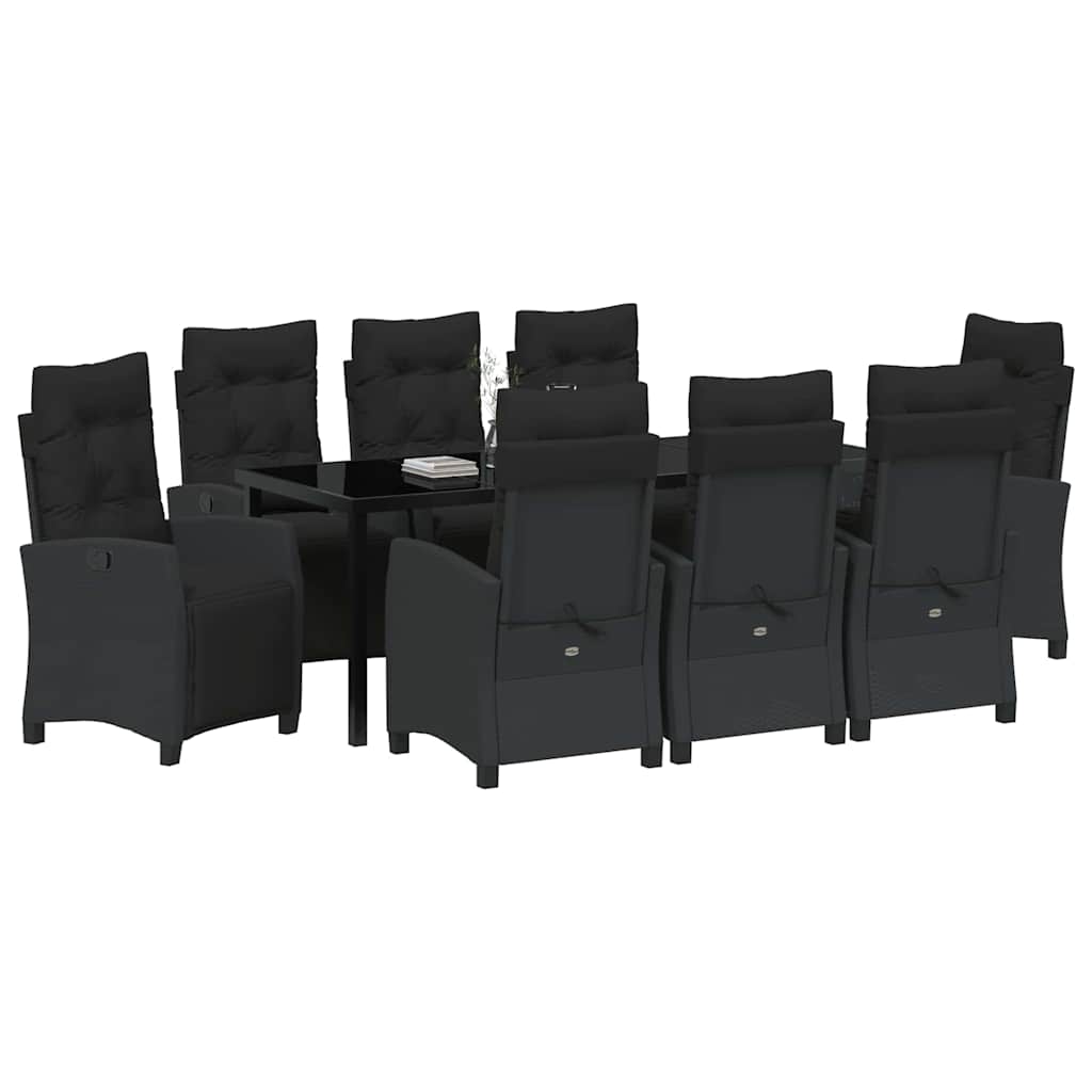 Tuin Eettafelset Met Kussen 9 Pcs Zwart Poly Rattan